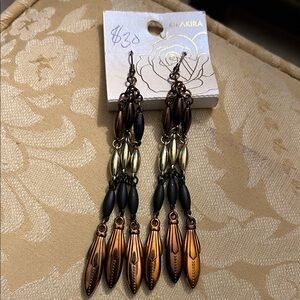 KiraKira Long Multi-Metal Dangle Earrings - Copper, Black, Gold